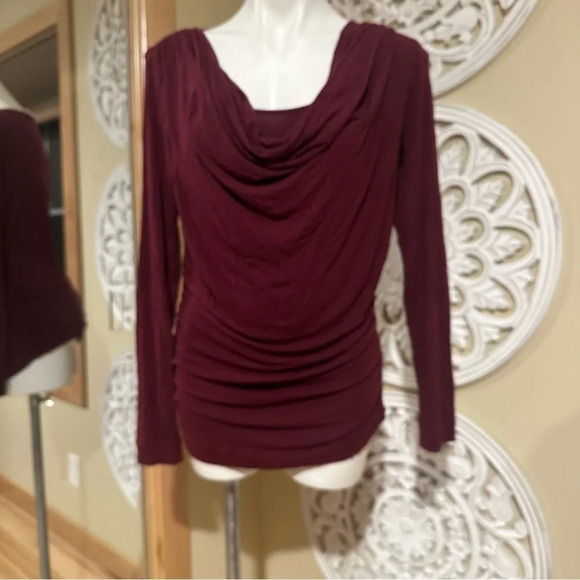 CAbi 570 Lola Merlot Draped Ruched Top - Picture 2 of 8